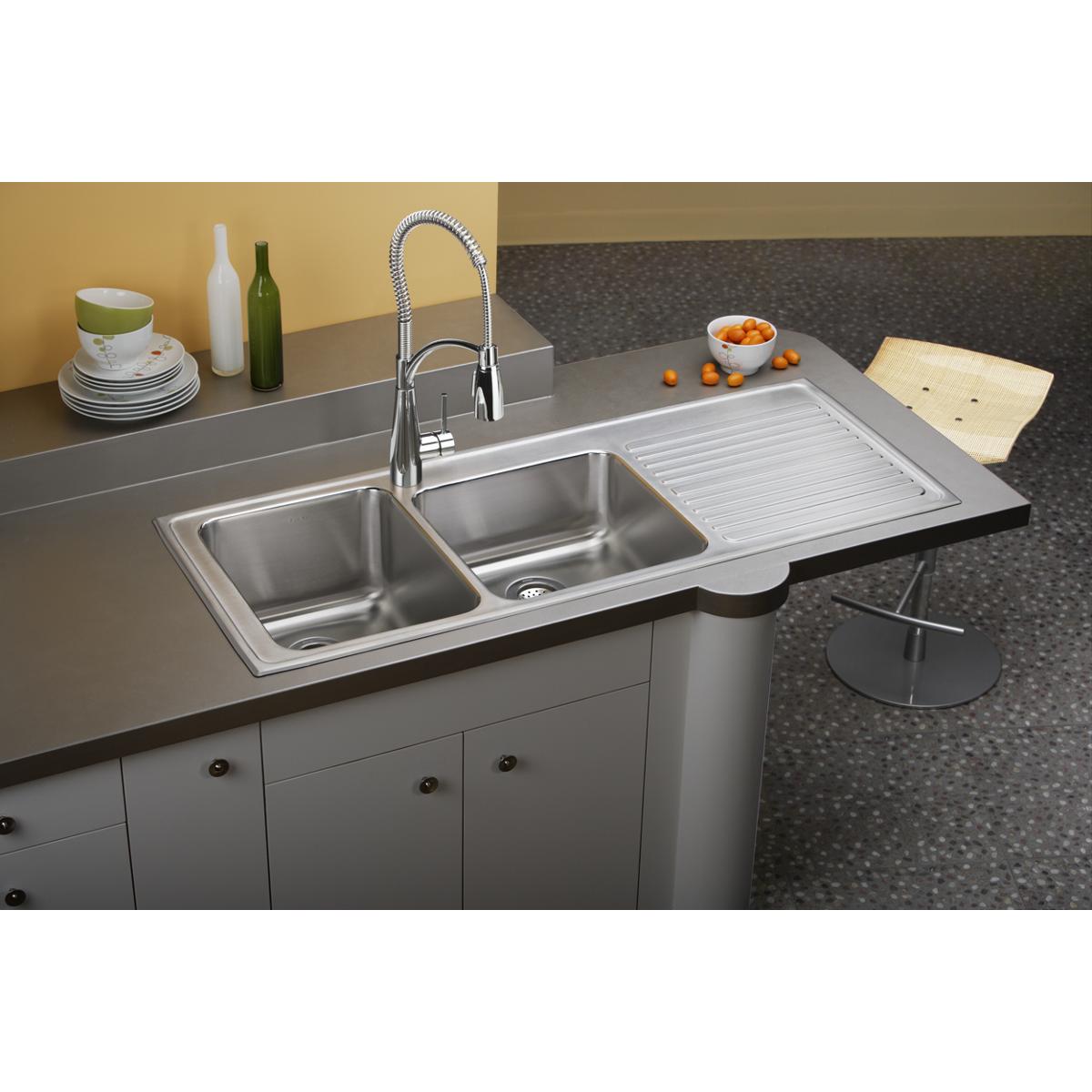 Elkay Lustertone Classic Stainless Steel 54" x 22" x 10", Offset Double Bowl Drop-in Sink with Drainboard ILGR5422L3