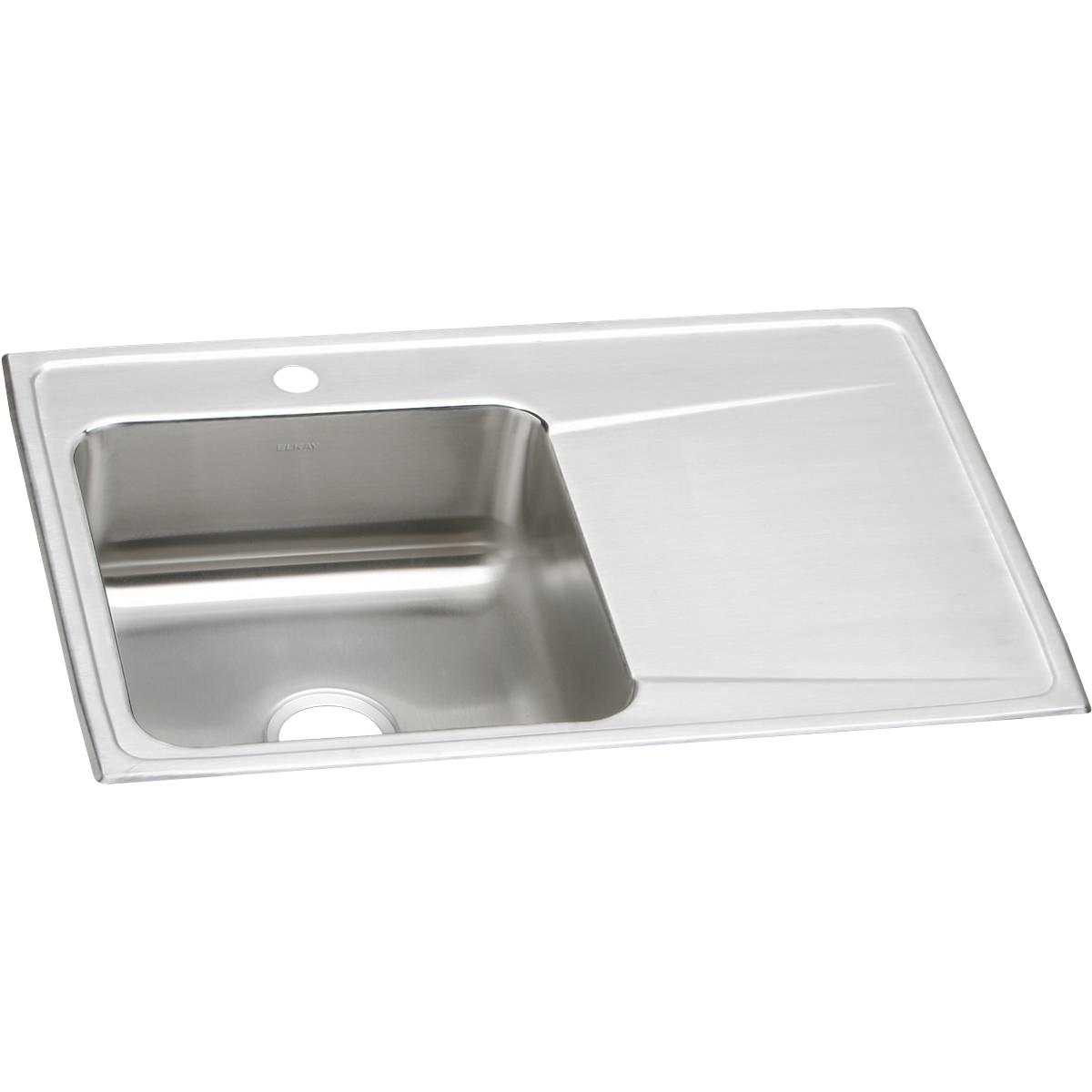 Elkay Lustertone Classic Stainless Steel 33" x 22" x 7-5/8", Single Bowl Drop-in Sink with Drainboard ILR3322L1