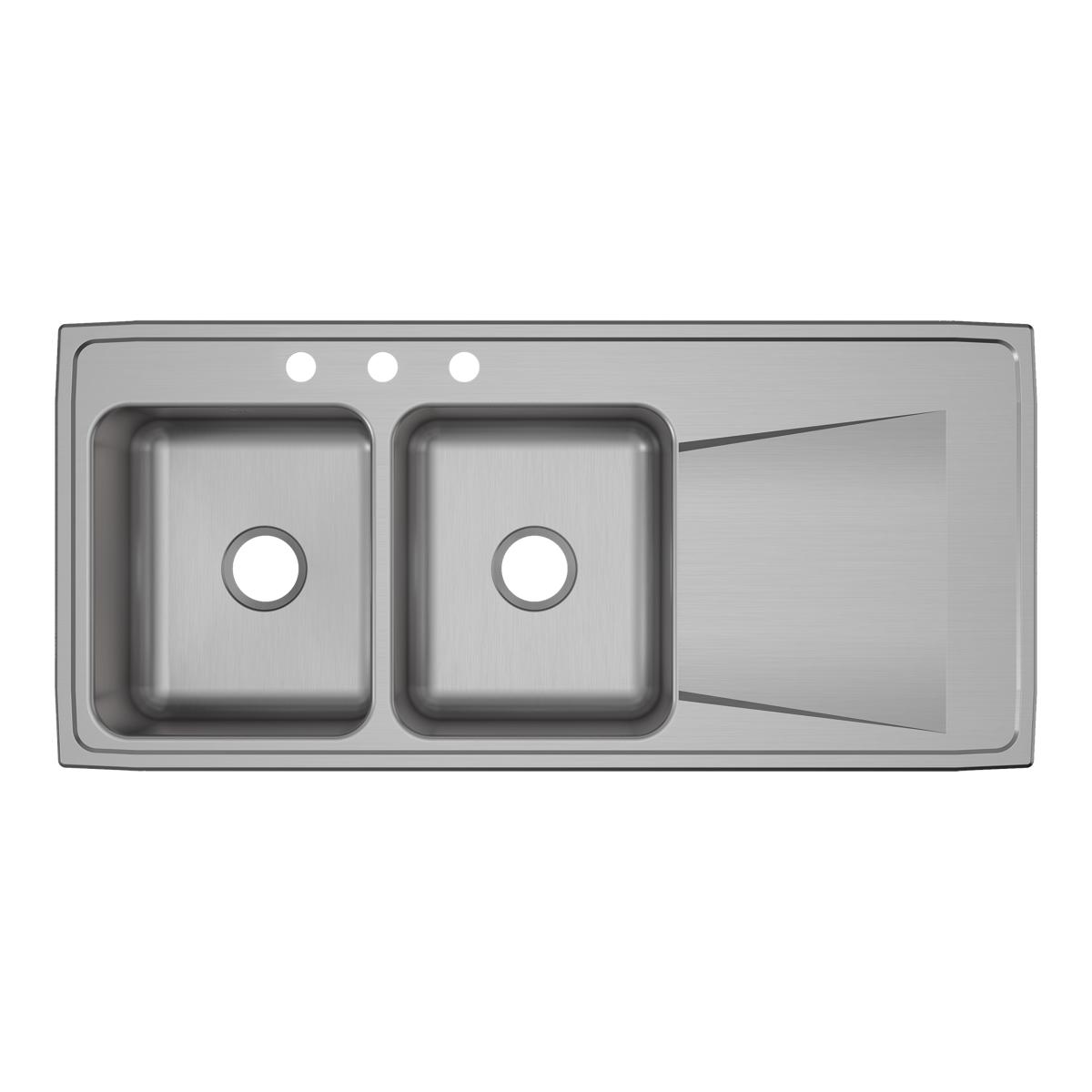 Elkay Lustertone Classic Stainless Steel 48" x 22" x 7-5/8", Equal Double Bowl Drop-in Sink with Drainboard ILR4822L3