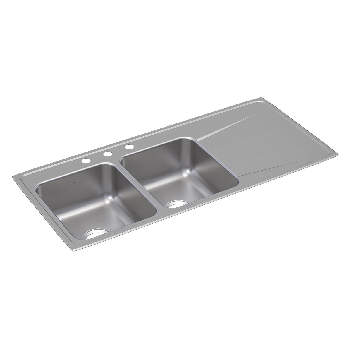 Elkay Lustertone Classic Stainless Steel 48" x 22" x 7-5/8", Equal Double Bowl Drop-in Sink with Drainboard ILR4822L3