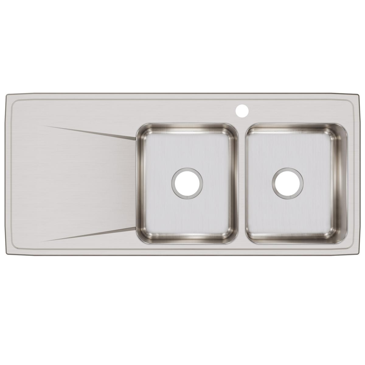 Elkay Lustertone Classic Stainless Steel 48" x 22" x 7-5/8", Equal Double Bowl Drop-in Sink with Drainboard ILR4822R1