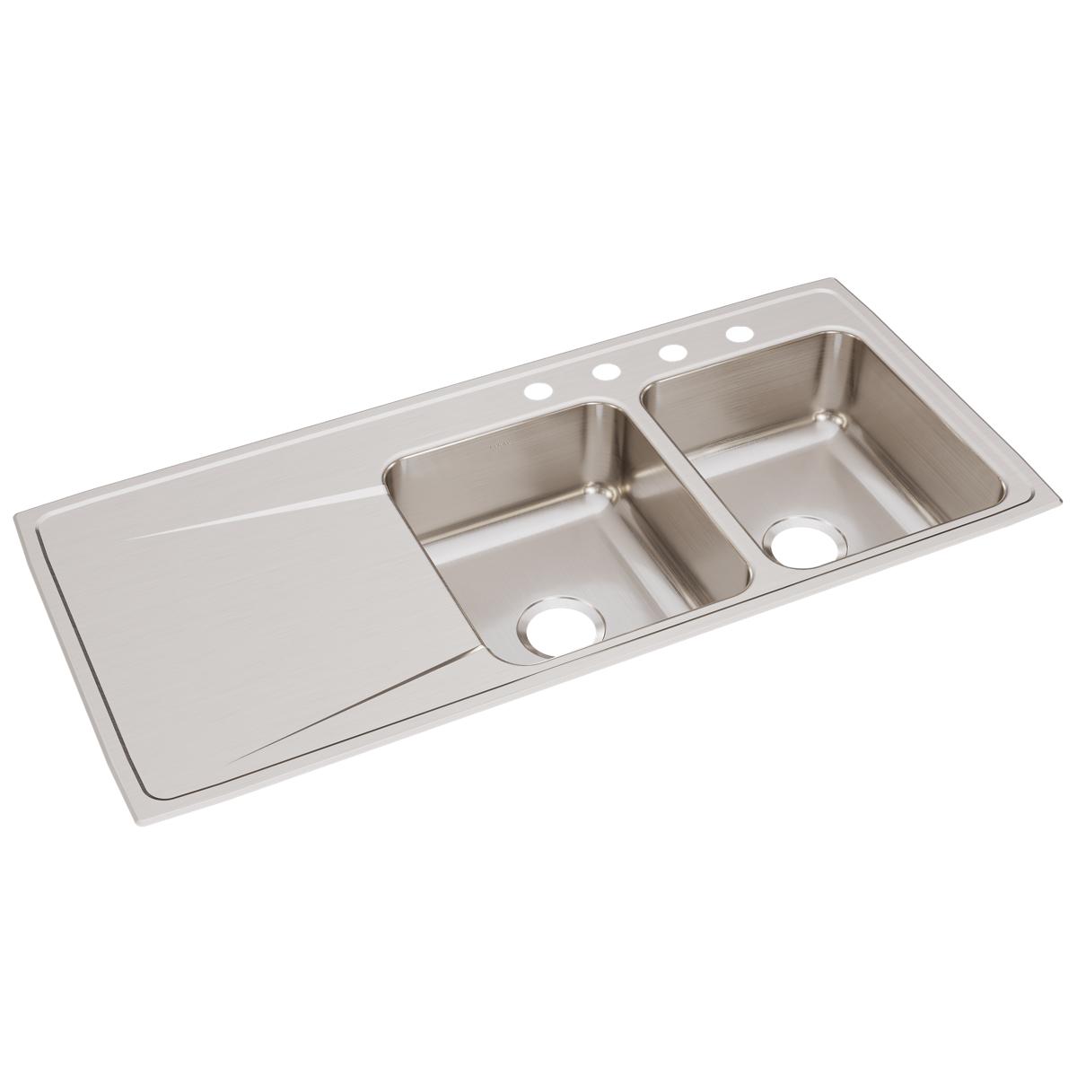 Elkay Lustertone Classic Stainless Steel 48" x 22" x 7-5/8", Equal Double Bowl Drop-in Sink with Drainboard ILR4822R4