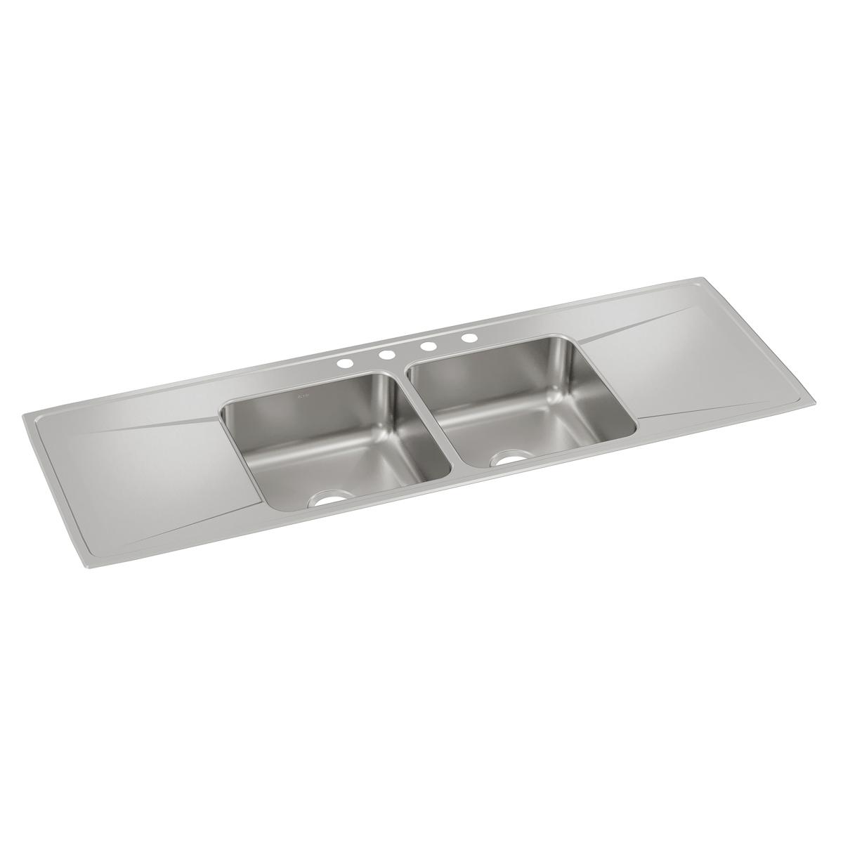 Elkay Lustertone Classic Stainless Steel 66" x 22" x 7-5/8", Equal Double Bowl Drop-in Sink with Drainboard ILR6622DD4