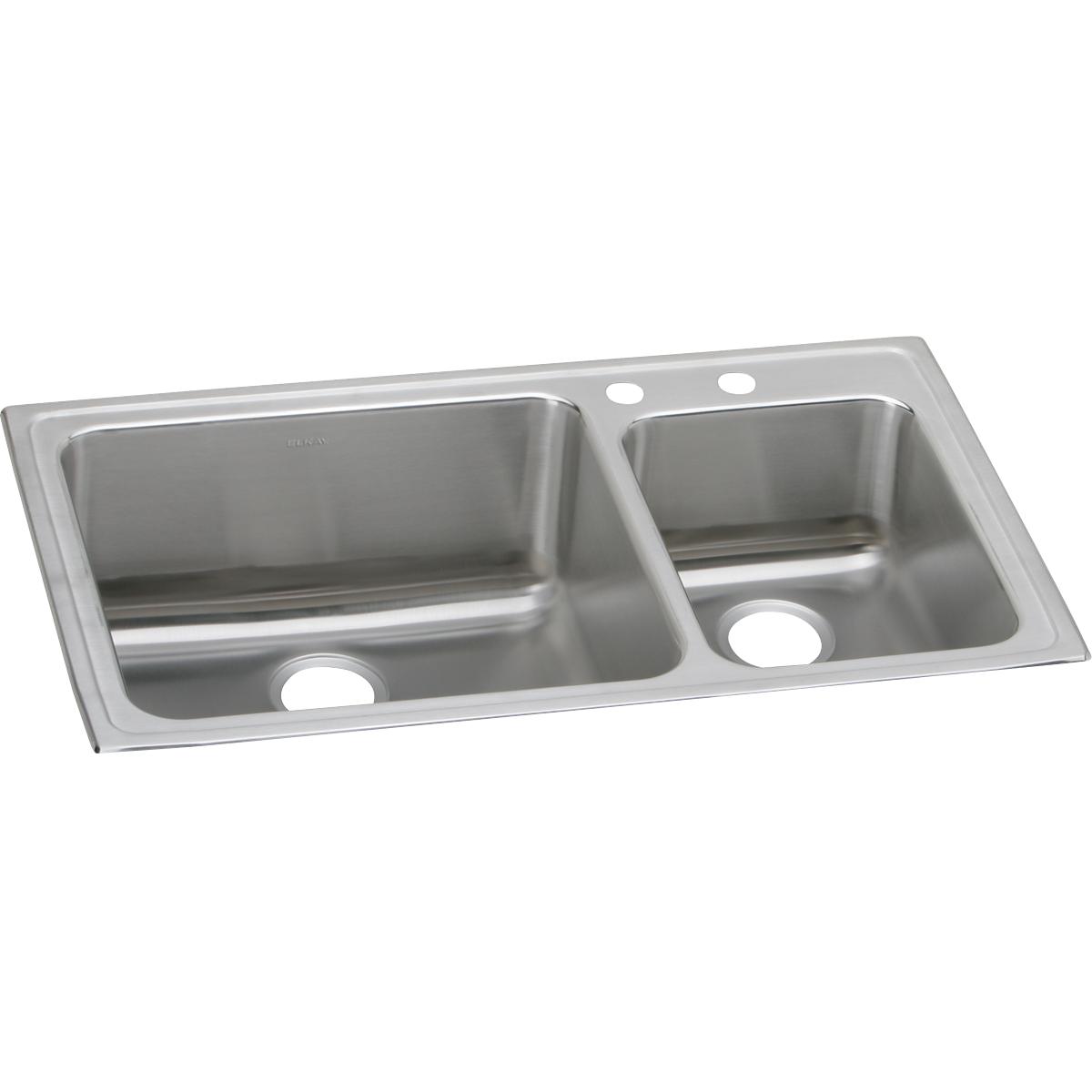 Elkay Lustertone Classic Stainless Steel 37" x 22" x 10", 2-Hole 60/40 Double Bowl Drop-in Sink LFGR37222