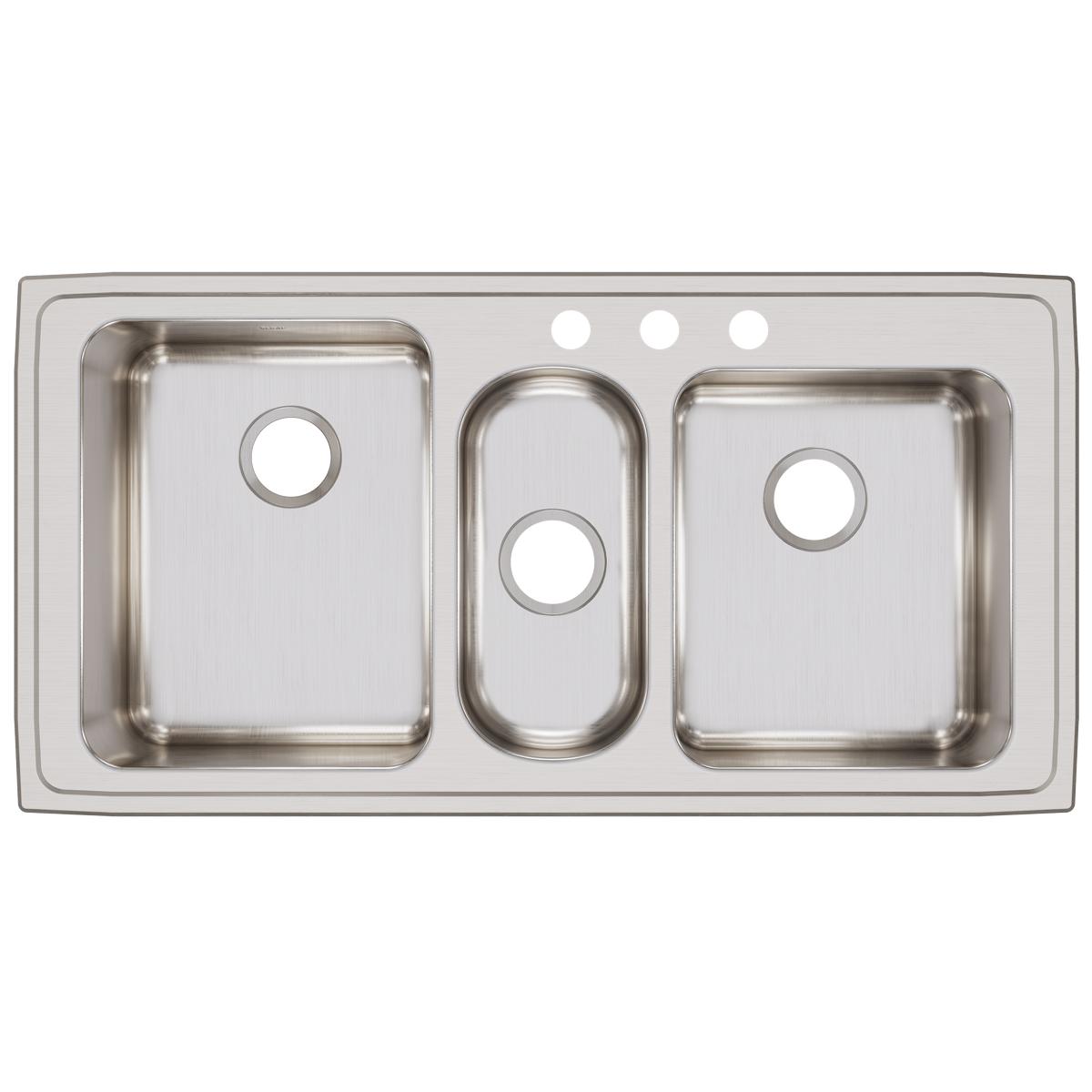 Elkay Lustertone Classic Stainless Steel 43" x 22" x 10", Triple Bowl Drop-in Sink LGR43223