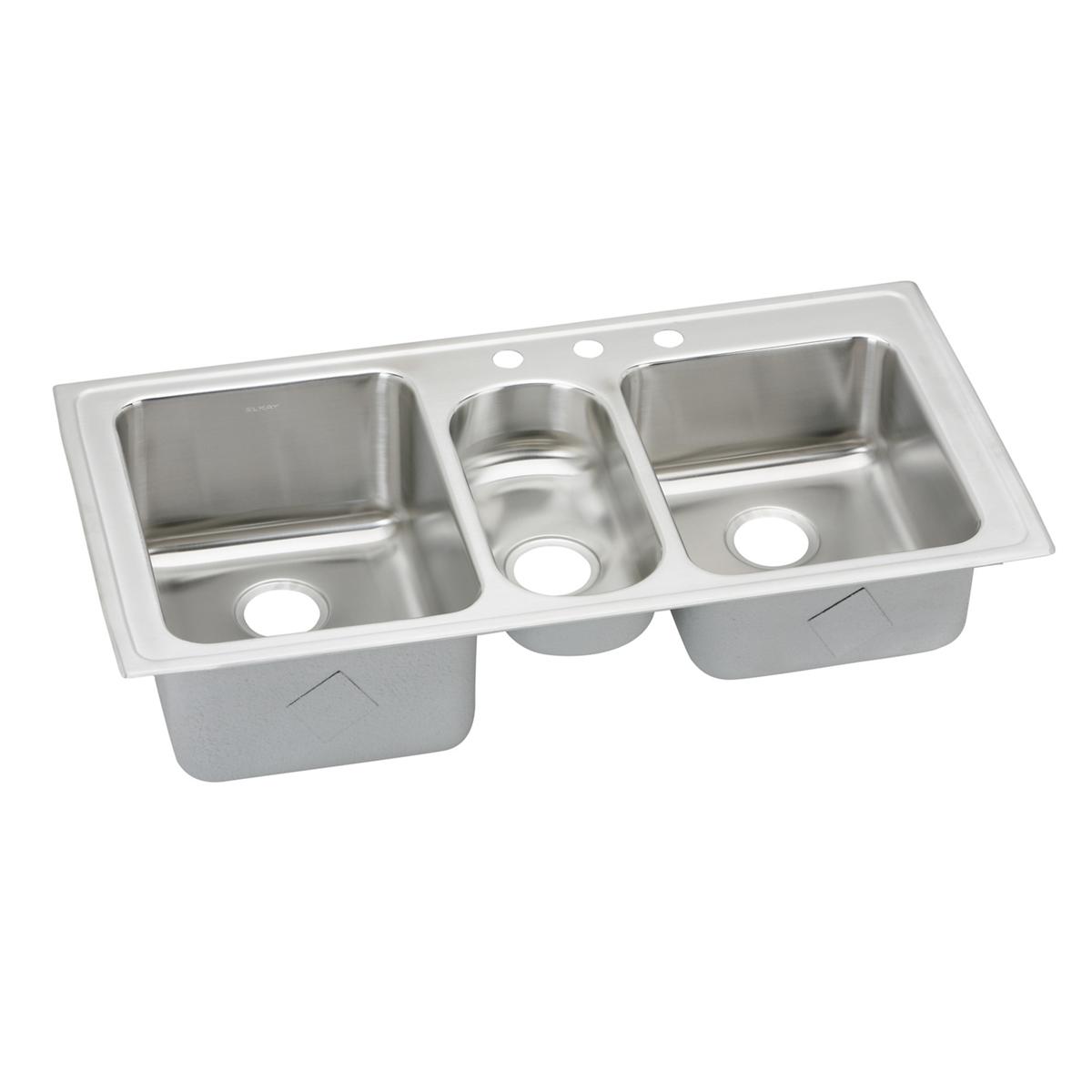 Elkay Lustertone Classic Stainless Steel 43" x 22" x 10", Triple Bowl Drop-in Sink + Faucet Kit LGR4322C