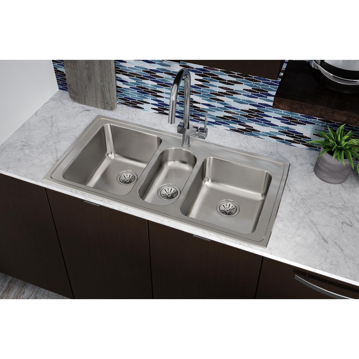 Elkay Lustertone Classic Stainless Steel 43" x 22" x 10", Triple Bowl Drop-in Sink LGR43224