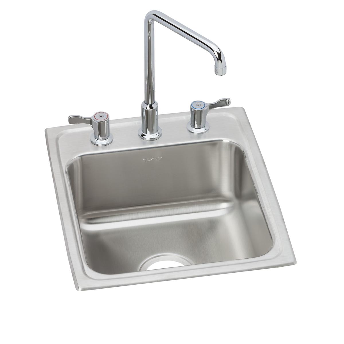 Elkay Lustertone Classic Stainless Steel 17" x 20" x 7-5/8", 3-Hole Single Bowl Drop-in Bathroom Sink + Faucet Kit LH1720C