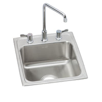 Elkay Lustertone Classic Stainless Steel 17" x 20" x 7-5/8", 3-Hole Single Bowl Drop-in Bathroom Sink + Faucet Kit LH1720C