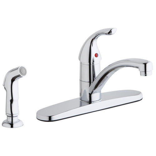 Elkay Everyday Four Hole Deck Mount Kitchen Faucet with Lever Handle and Side Spray and Deck Plate/Escutcheon Chrome LK1001CR