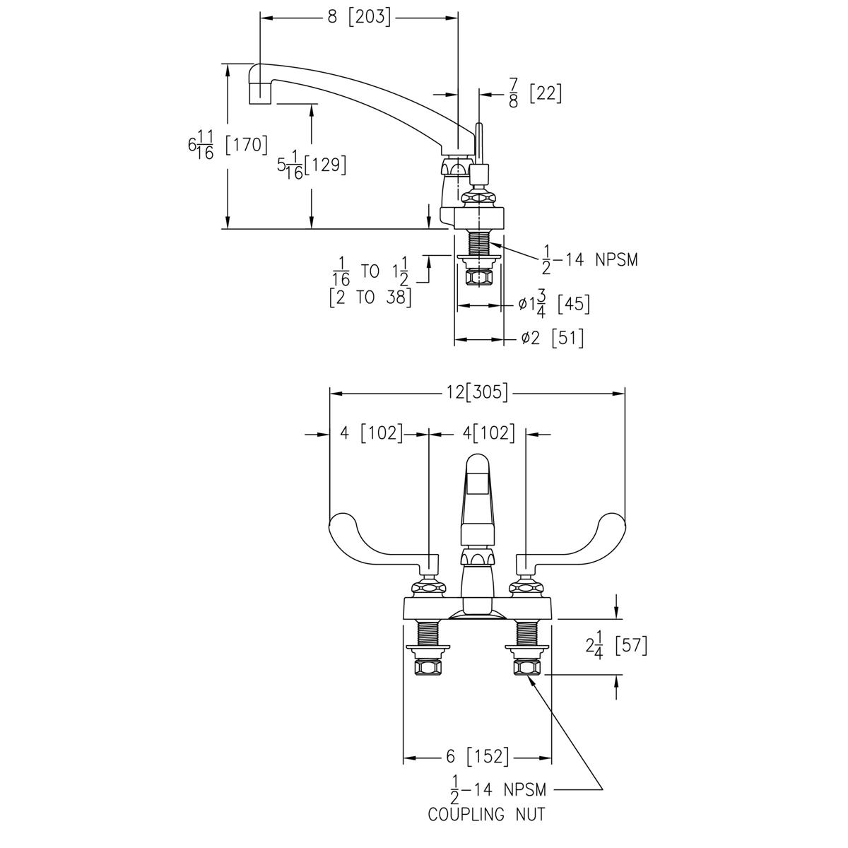 Elkay 4" Centerset with Exposed Deck Faucet with 8" Arc Tube Spout 4" Wristblade Handles LK406AT08T4