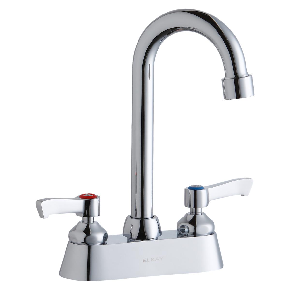 Elkay 4" Centerset with Exposed Deck Faucet with 4" Gooseneck Spout 2" Lever Handles Chrome LK406GN04L2