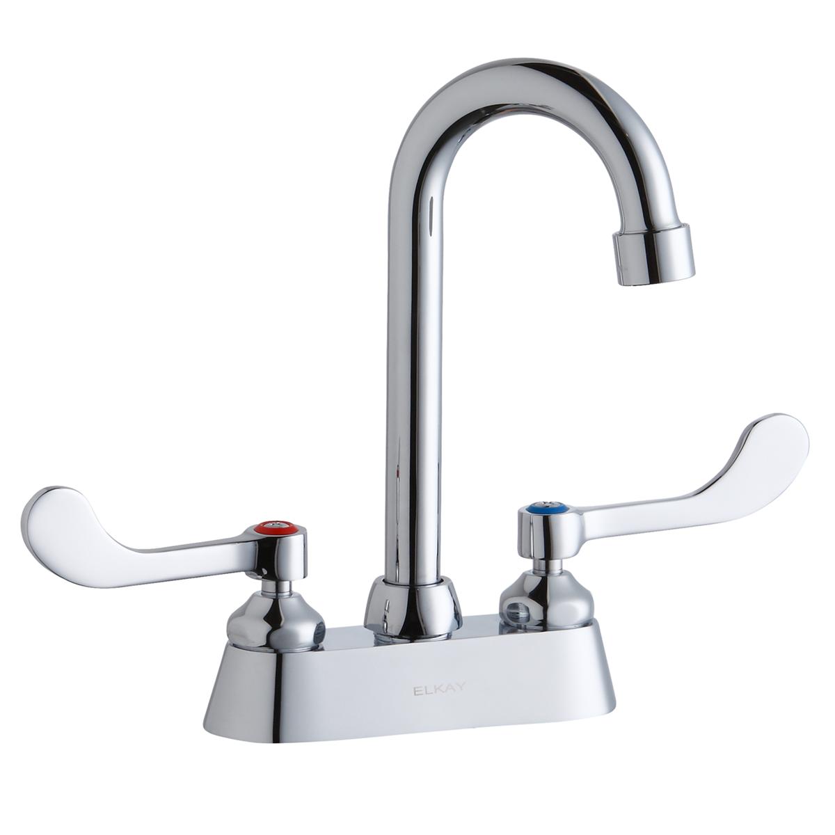 Elkay 4" Centerset with Exposed Deck Faucet with 4" Gooseneck Spout 4" Wristblade Handles Chrome LK406GN04T4