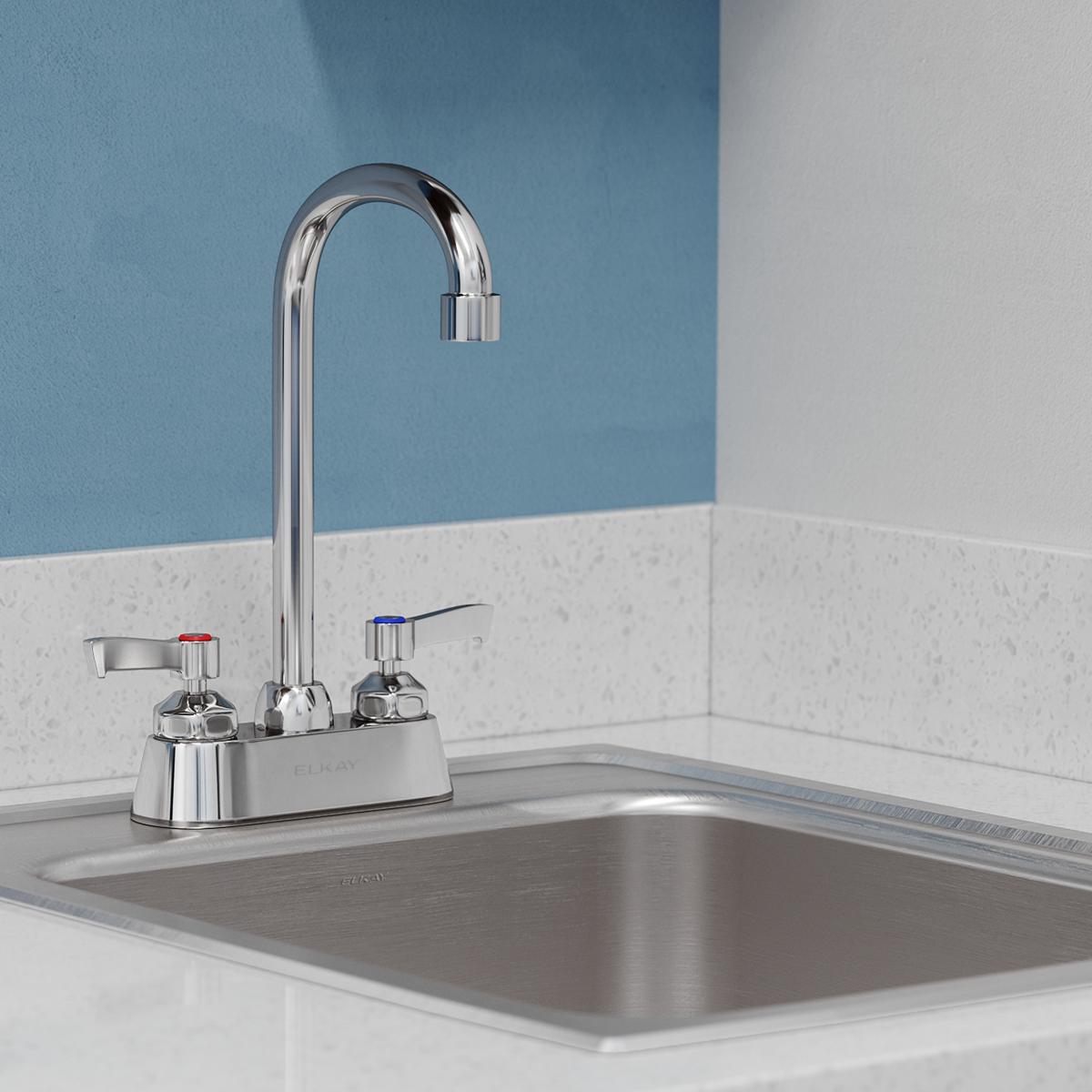 Elkay 4" Centerset with Exposed Deck Faucet with 5" Gooseneck Spout 2" Lever Handles Chrome LK406GN05L2