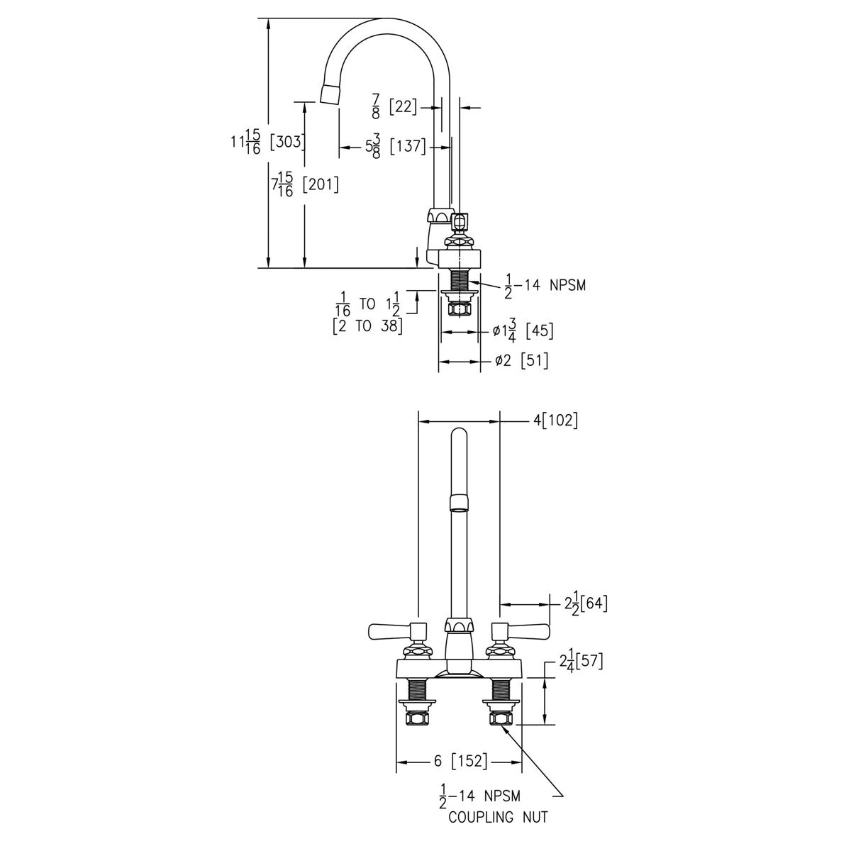 Elkay 4" Centerset with Exposed Deck Faucet with 5" Gooseneck Spout 2" Lever Handles Chrome LK406GN05L2