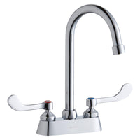 Elkay 4" Centerset with Exposed Deck Faucet with 5" Gooseneck Spout 4" Wristblade Handles Chrome LK406GN05T4
