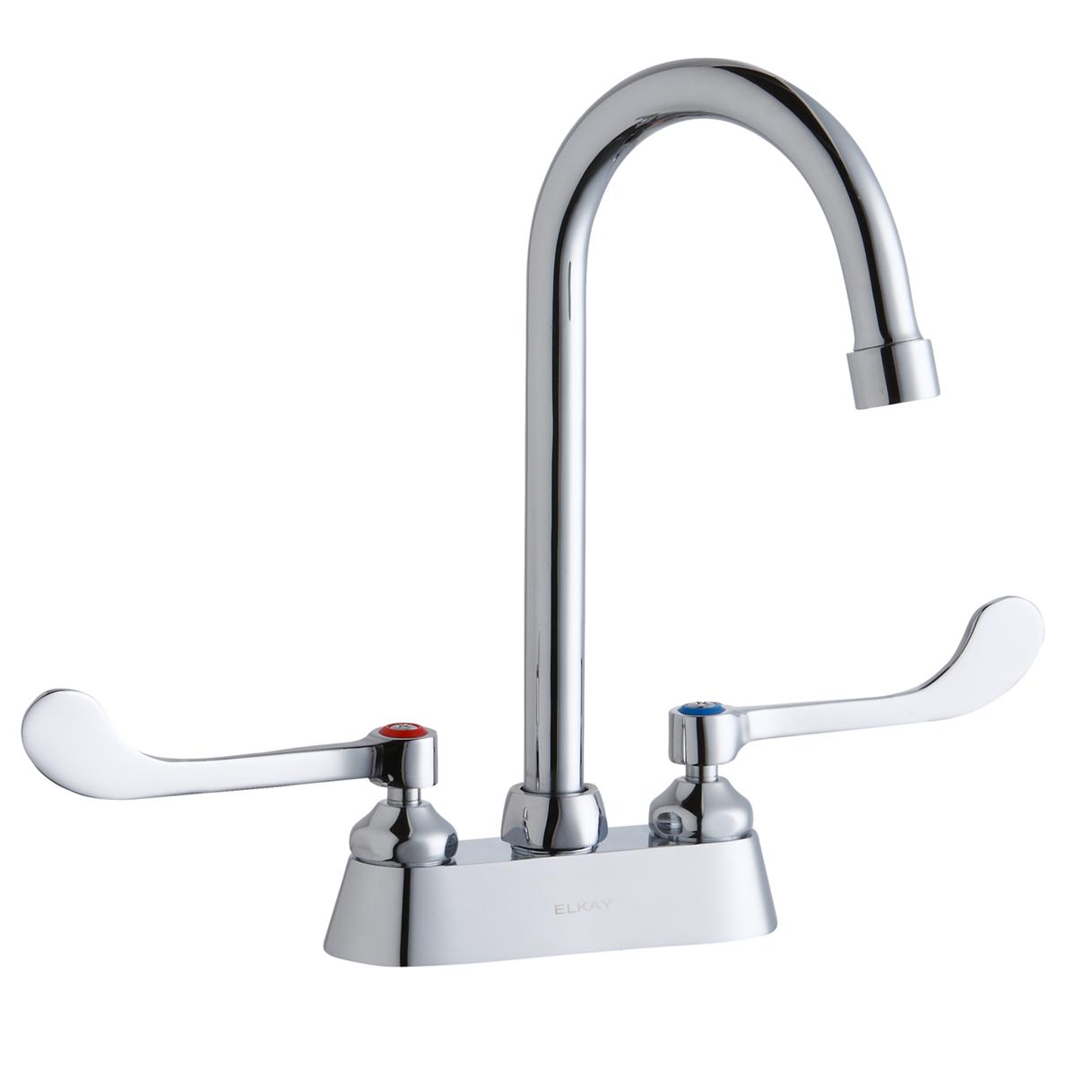 Elkay 4" Centerset with Exposed Deck Faucet with 5" Gooseneck Spout 6" Wristblade Handles Chrome LK406GN05T6