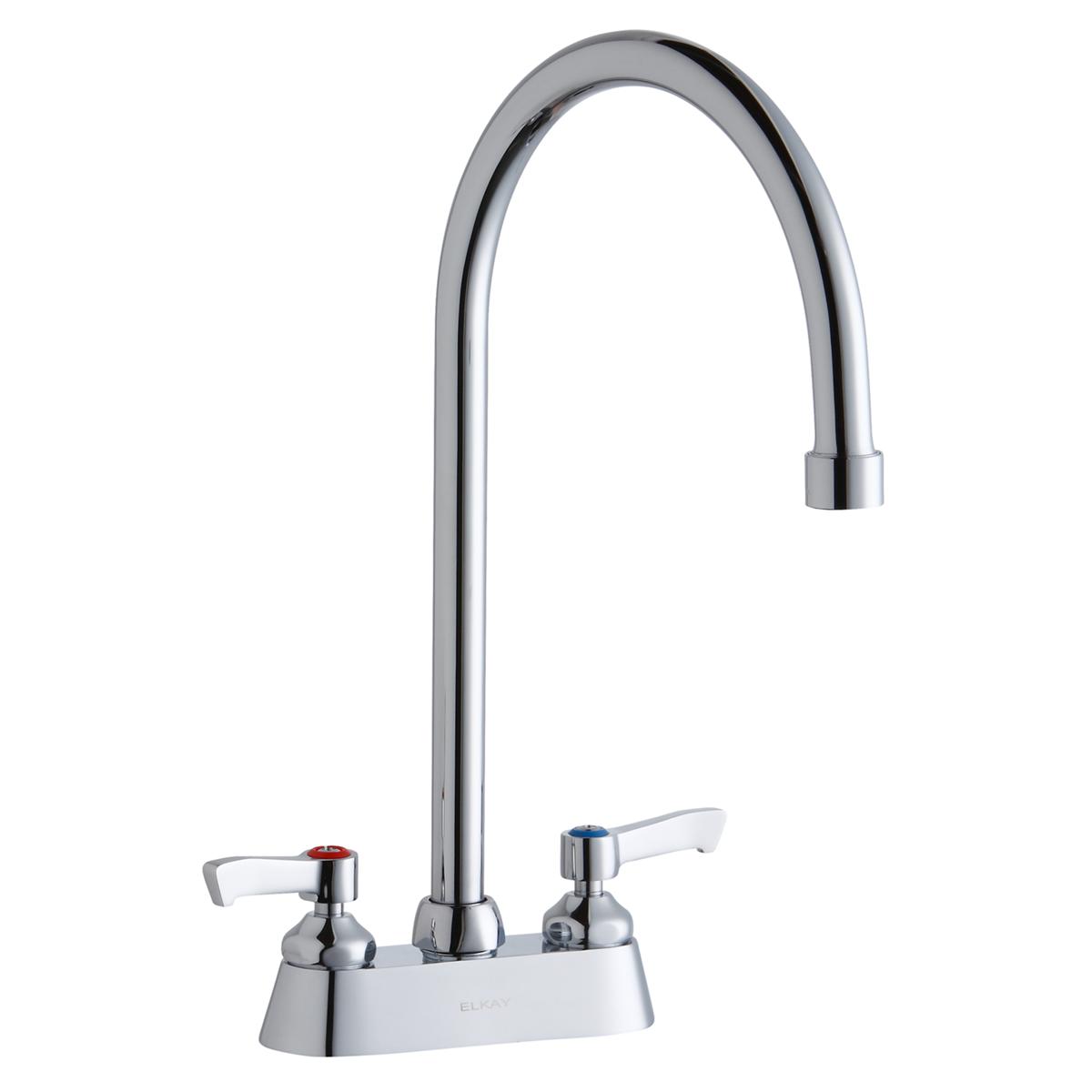 Elkay 4" Centerset with Exposed Deck Faucet with 8" Gooseneck Spout 2" Lever Handles Chrome LK406GN08L2