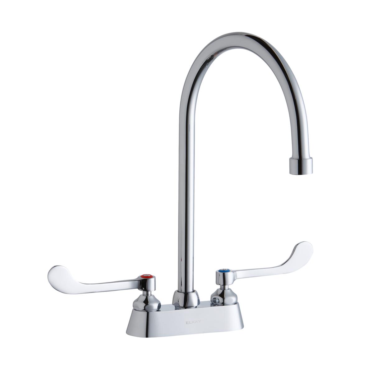 Elkay 4" Centerset with Exposed Deck Faucet with 8" Gooseneck Spout 6" Wristblade Handles Chrome LK406GN08T6