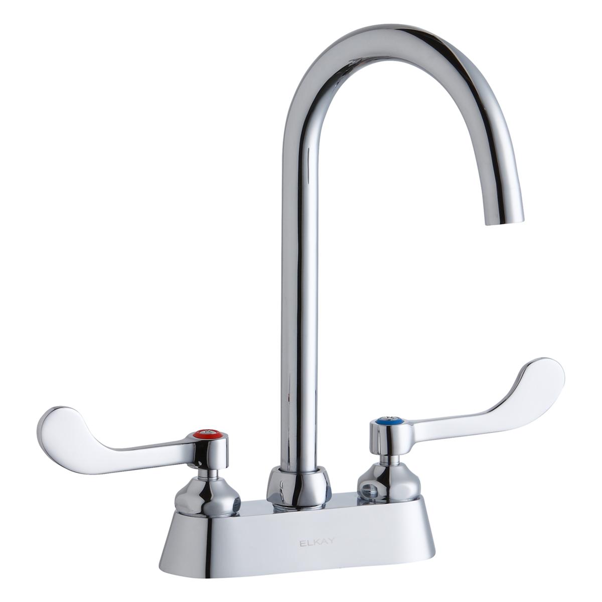 Elkay 4" Centerset with Exposed Deck Laminar Flow Faucet with 5" Gooseneck Spout 4" Wristblade Handles Chrome LK406LGN05T4
