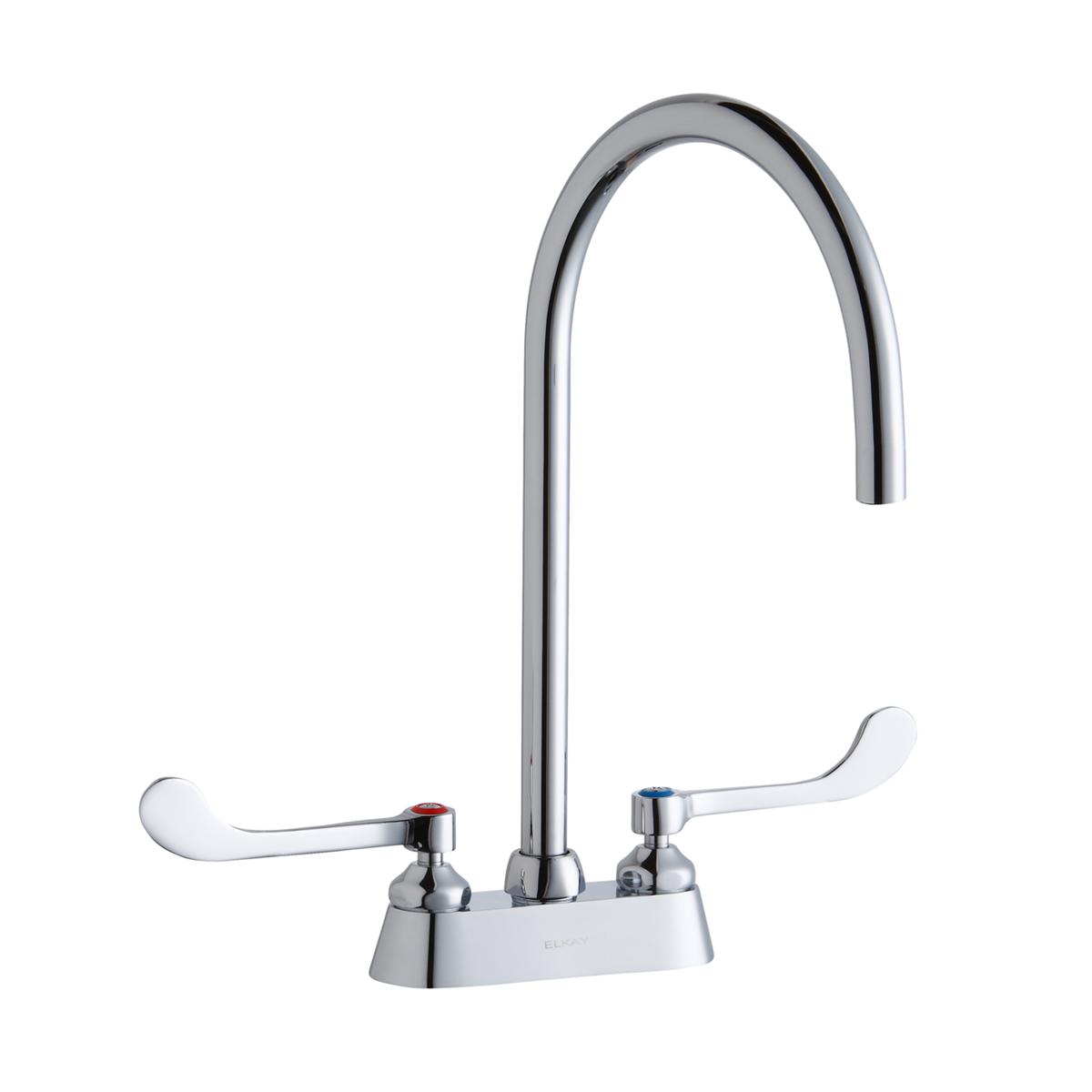 Elkay 4" Centerset with Exposed Deck Laminar Flow Faucet with 8" Gooseneck Spout 6" Wristblade Handles Chrome LK406LGN08T6