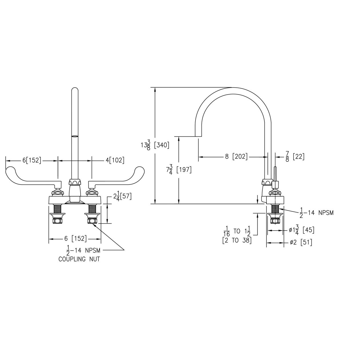 Elkay 4" Centerset with Exposed Deck Laminar Flow Faucet with 8" Gooseneck Spout 6" Wristblade Handles Chrome LK406LGN08T6