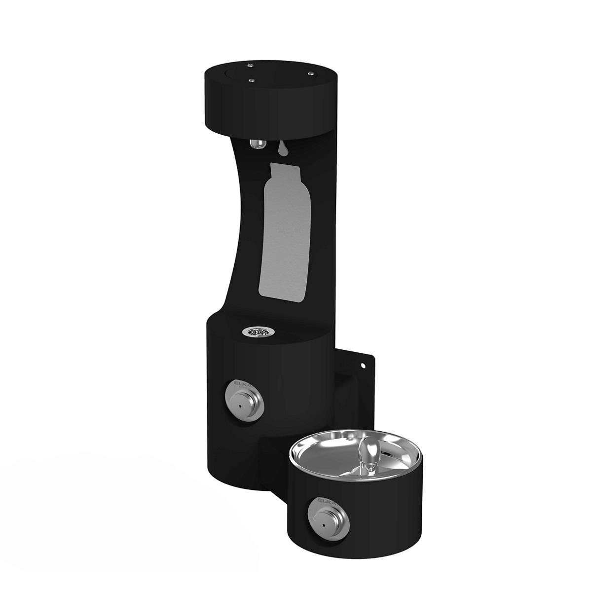 Elkay Outdoor ezH2O Bottle Filling Station Wall Mount, with Single Fountain Non-Filtered Non-Refrigerated, Black LK4408BFBLK