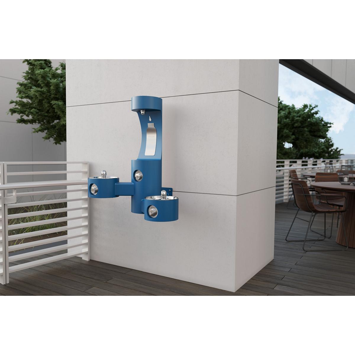 Elkay Outdoor ezH2O Bottle Filling Station Wall Mount, with Bi-Level Fountain, Non-Filtered Non-Refrigerated, Blue LK4409BFBLU