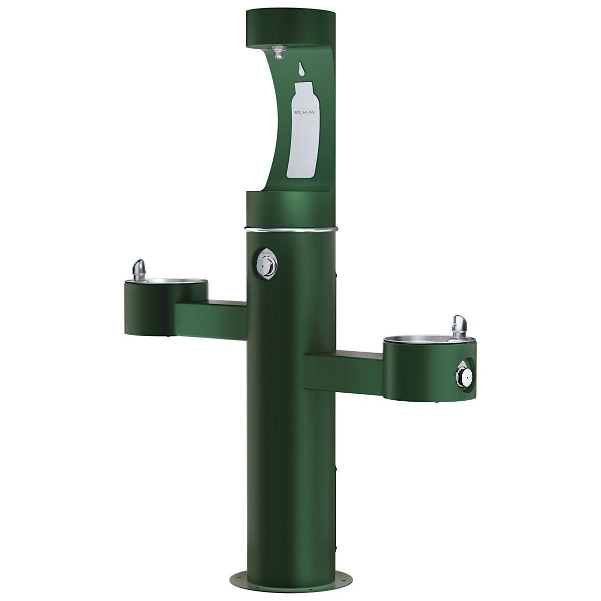 Elkay Outdoor ezH2O Upper Bottle Filling Station Tri-Level Pedestal, Non-Filtered Non-Refrigerated FR Evergreen LK4430BF1UFRKEVG