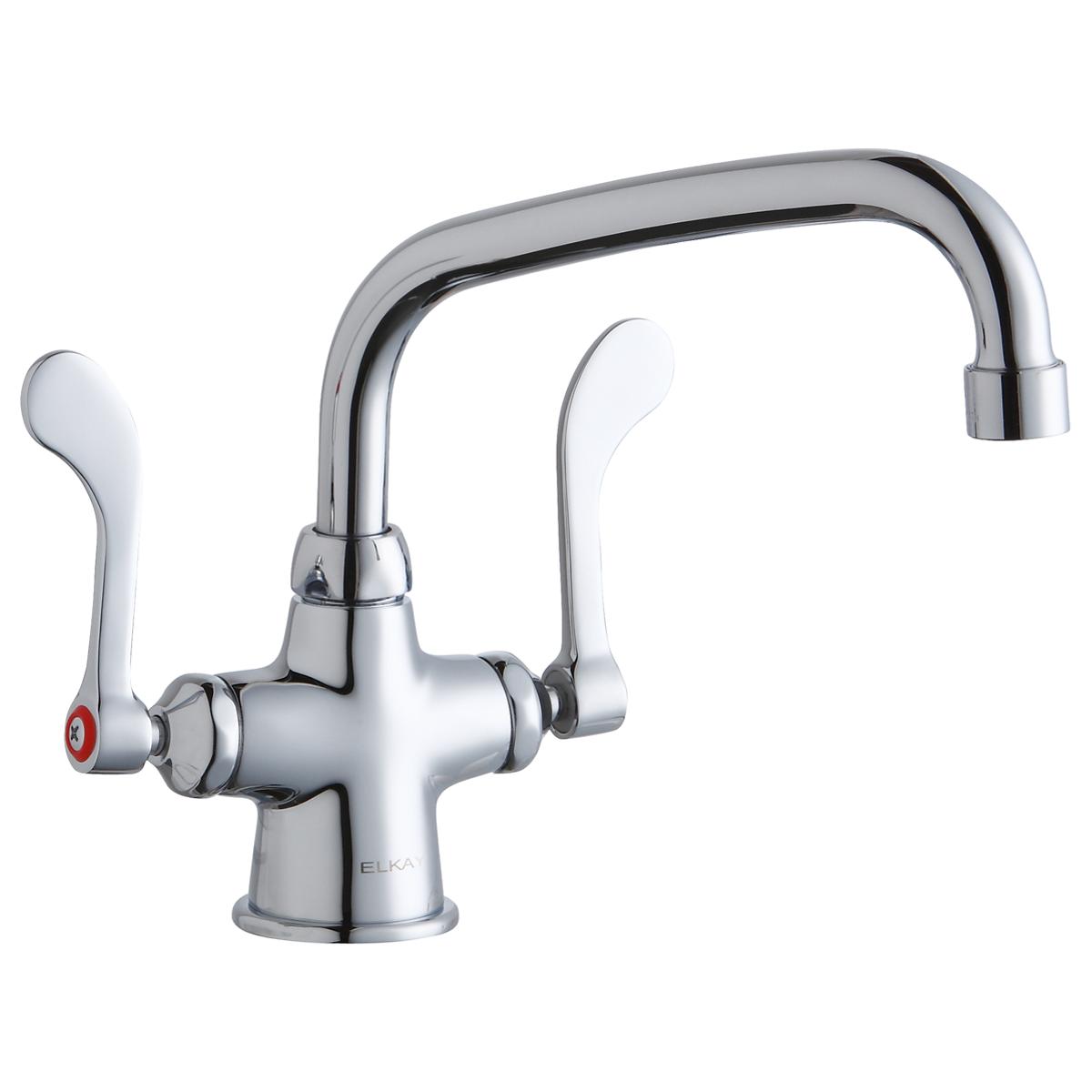 Elkay Single Hole with Concealed Deck Faucet with 8" Arc Tube Spout 4" Wristblade Handles Chrome LK500AT08T4