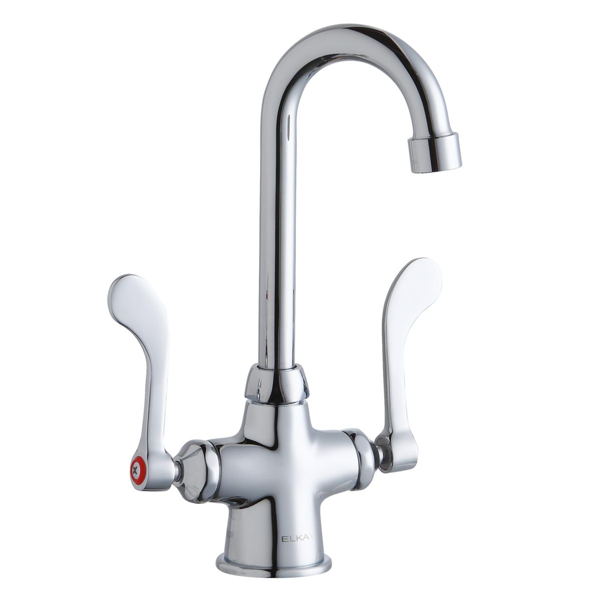 Elkay Single Hole with Concealed Deck Faucet with 4" Gooseneck Spout 4" Wristblade Handles Chrome LK500GN04T4