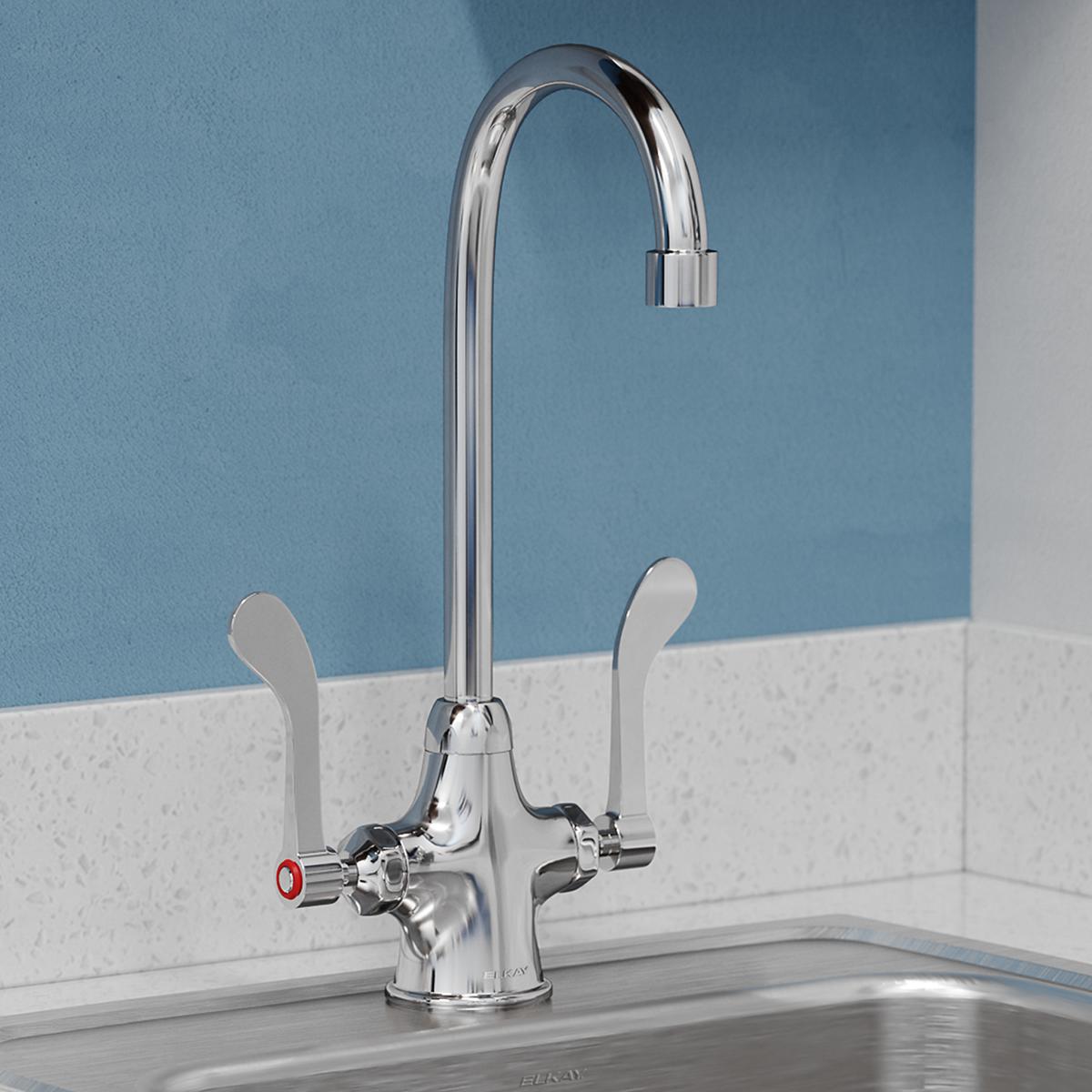 Elkay Single Hole with Concealed Deck Faucet with 5" Gooseneck Spout 4" Wristblade Handles Chrome LK500GN05T4