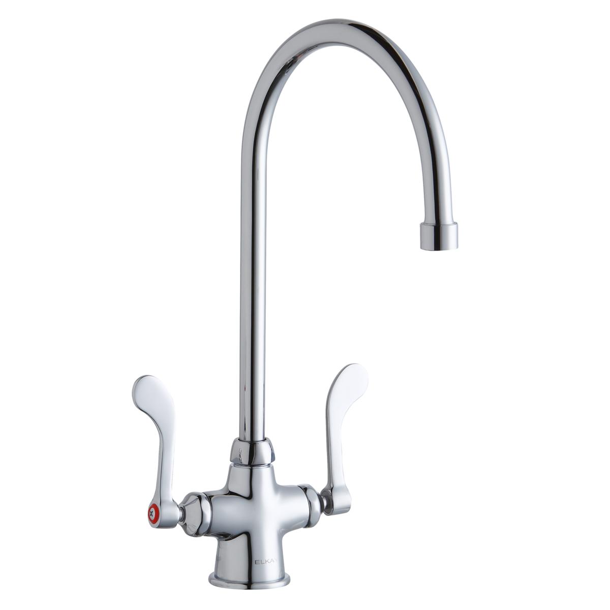 Elkay Single Hole with Concealed Deck Faucet with 8" Gooseneck Spout 4" Wristblade Handles Chrome LK500GN08T4
