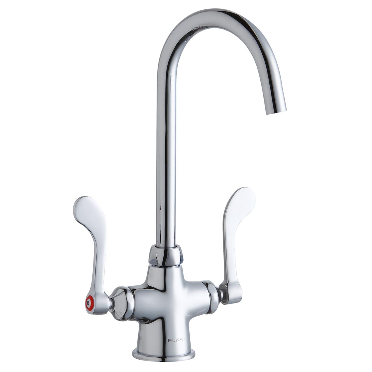 Elkay Single Hole with Concealed Deck Laminar Flow Faucet with 5" Gooseneck Spout 4" Wristblade Handles Chrome LK500LGN05T4