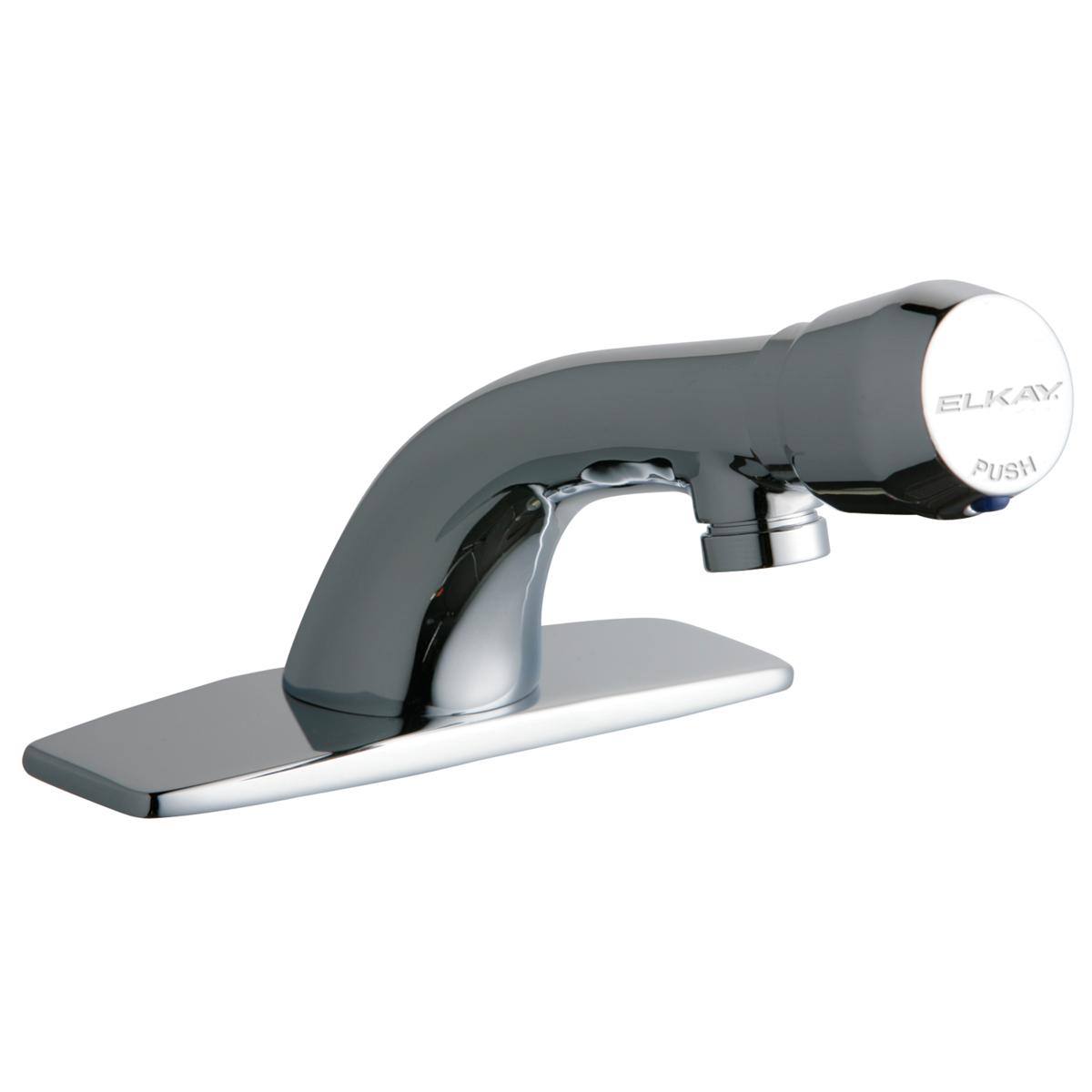 Elkay Single Hole Deck Mount Metered Lavatory Faucet with Cast Fixed Spout Push Button Handle with Escutcheon Chrome LK652