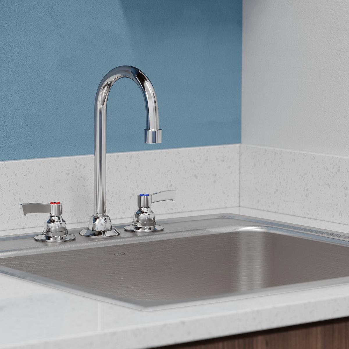 Elkay 8" Centerset with Concealed Deck Faucet with 5" Gooseneck Spout 2" Lever Handles Chrome LK800GN05L2