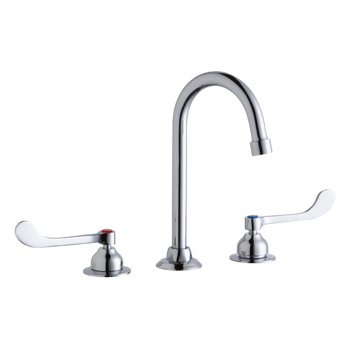 Elkay 8" Centerset with Concealed Deck Faucet with 5" Gooseneck Spout 6" Wristblade Handles Chrome LK800GN05T6