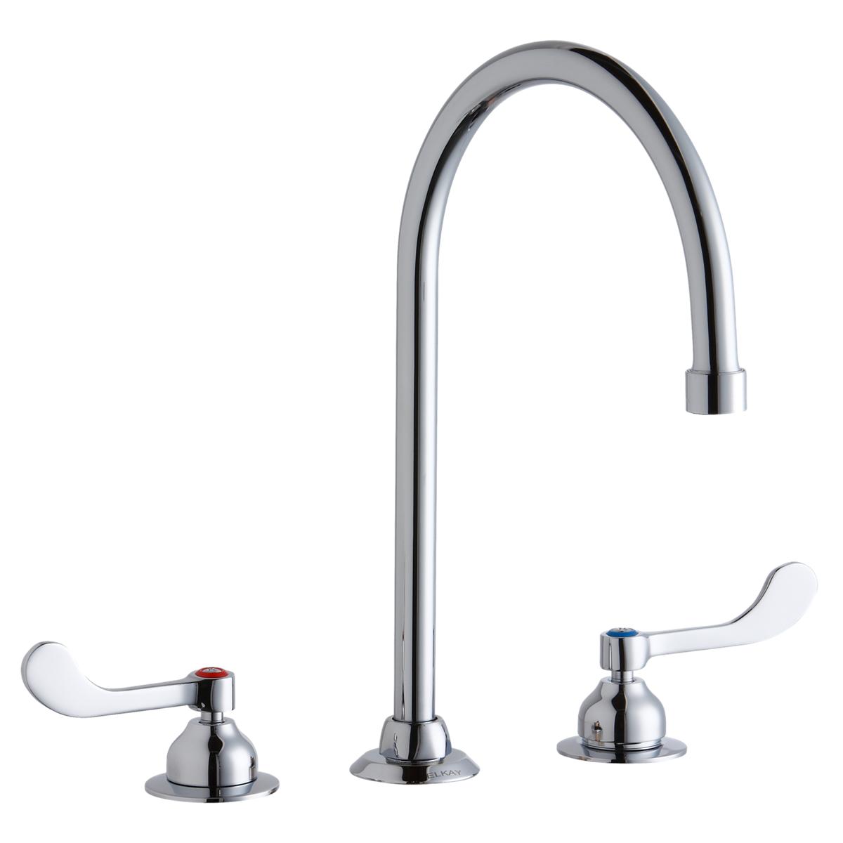 Elkay 8" Centerset with Concealed Deck Faucet with 8" Gooseneck Spout 4" Wristblade Handles Chrome LK800GN08T4