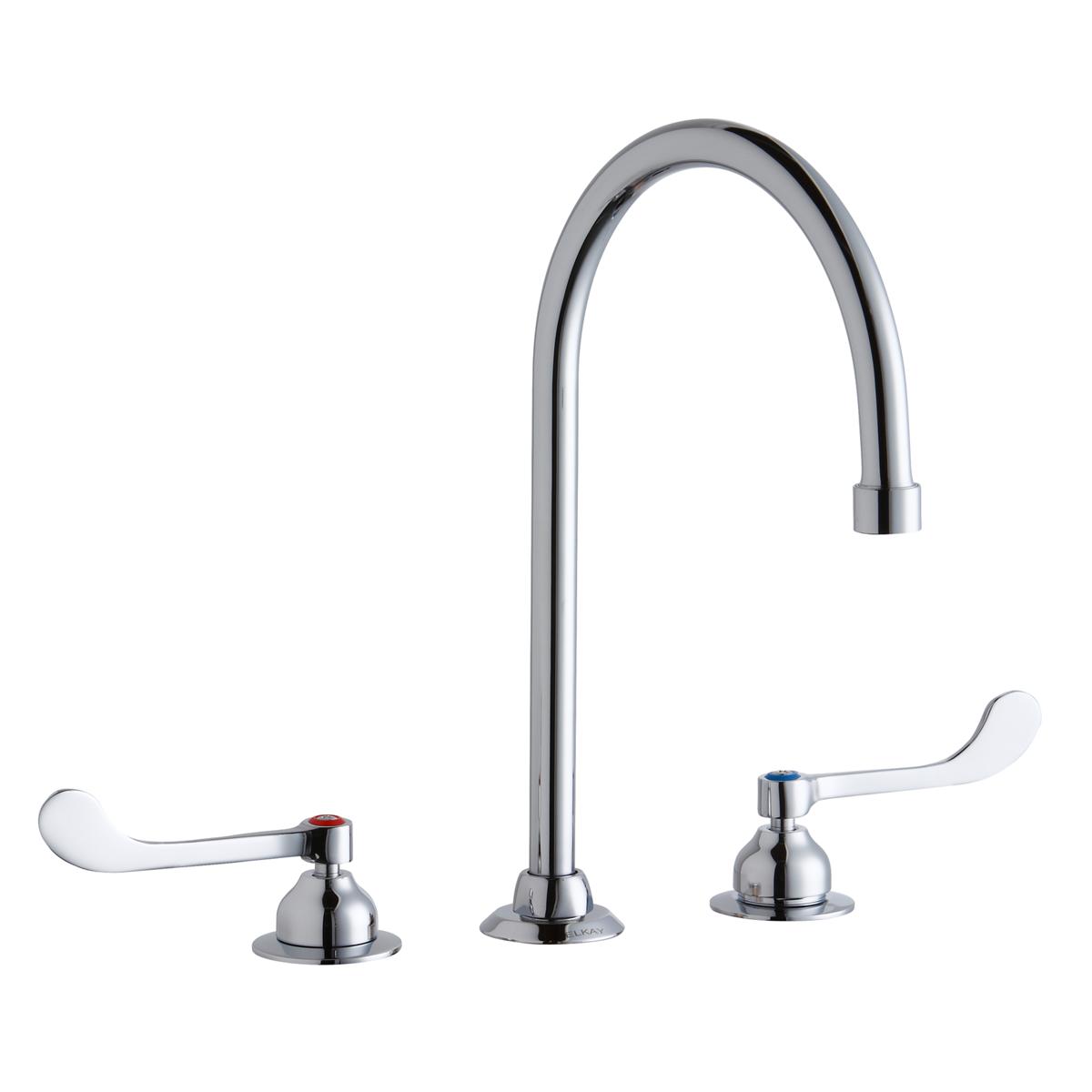 Elkay 8" Centerset with Concealed Deck Faucet with 8" Gooseneck Spout 6" Wristblade Handles Chrome LK800GN08T6