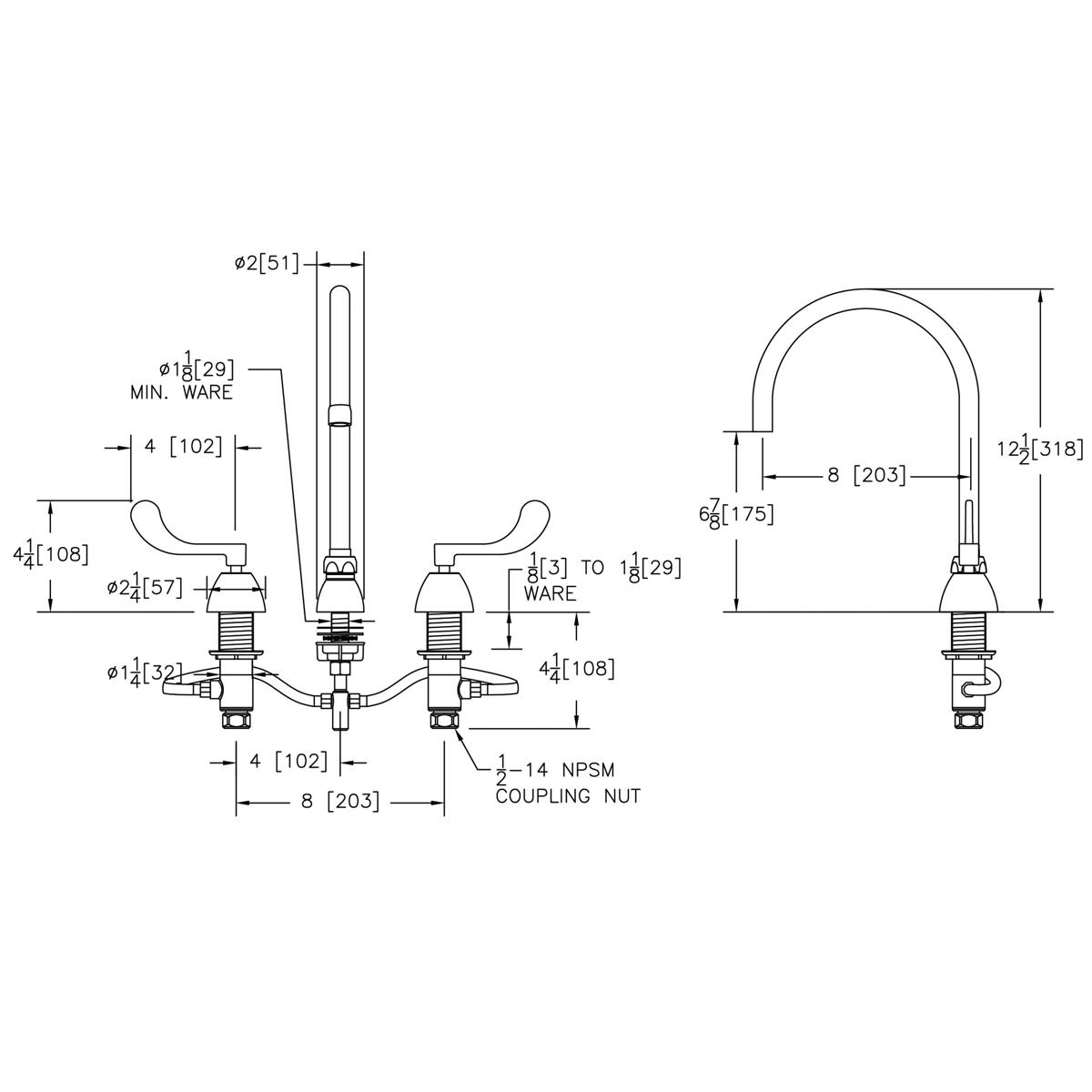 Elkay 8" Centerset with Concealed Deck Laminar Flow Faucet with 5" Gooseneck Spout 4" Wristblade Handles Chrome LK800LGN05T4