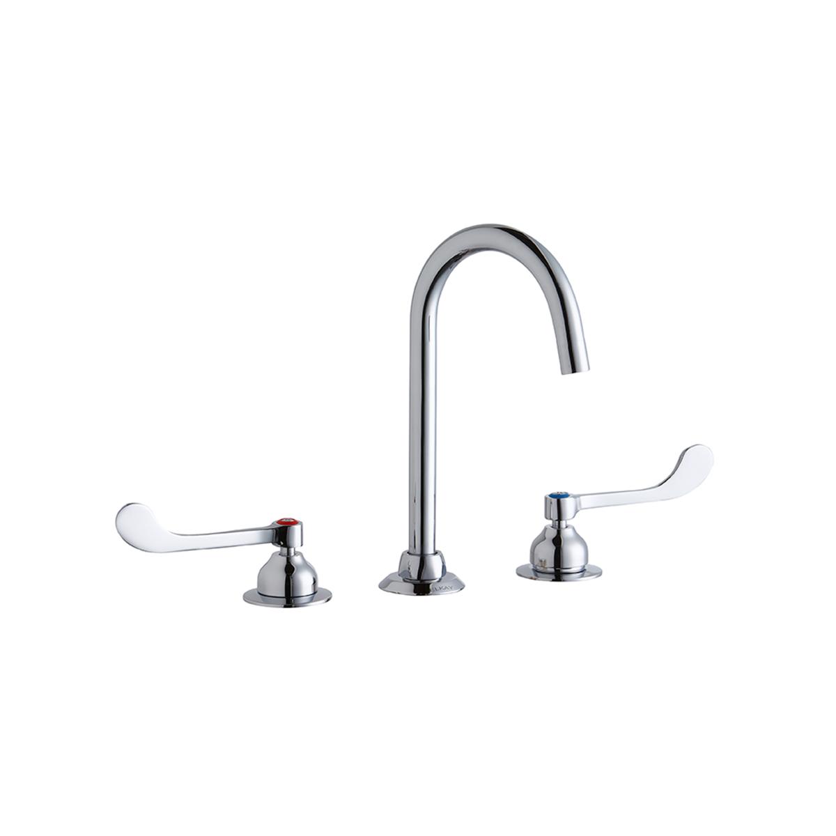 Elkay 8" Centerset with Concealed Deck Laminar Flow Faucet with 5" Gooseneck Spout 6" Wristblade Handles Chrome LK800LGN05T6