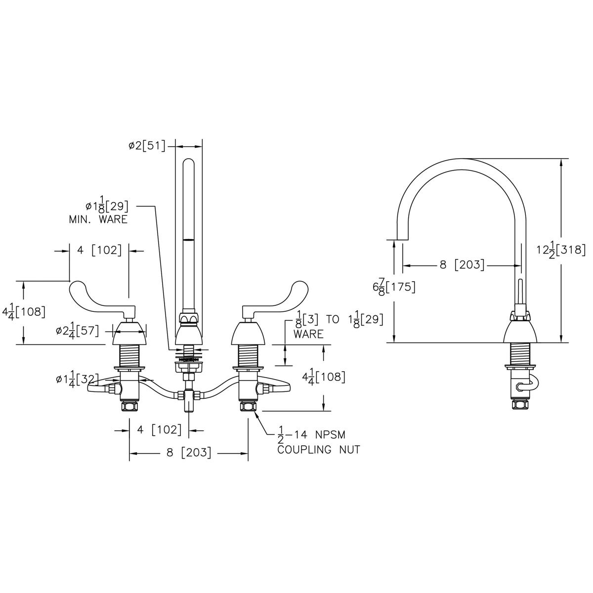 Elkay 8" Centerset with Concealed Deck Laminar Flow Faucet with 8" Gooseneck Spout 4" Wristblade Handles Chrome LK800LGN08T4