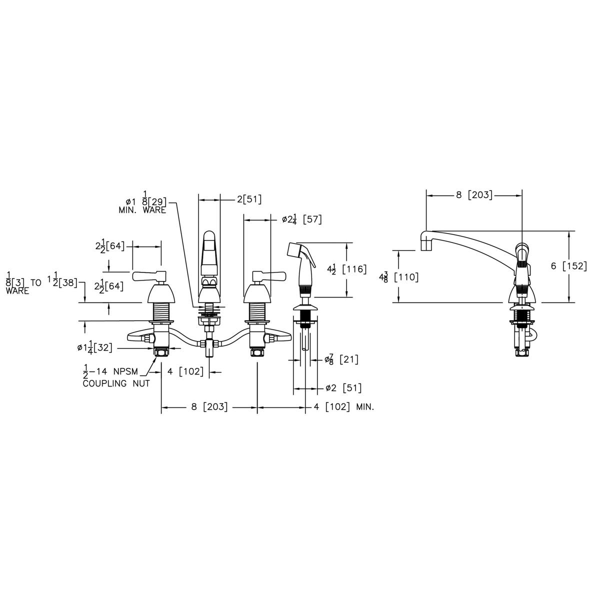 Elkay 8" Centerset with Concealed Deck Faucet with 8" Arc Tube Spout 2" Lever Handles with Side Spray Chrome LK801AT08L2