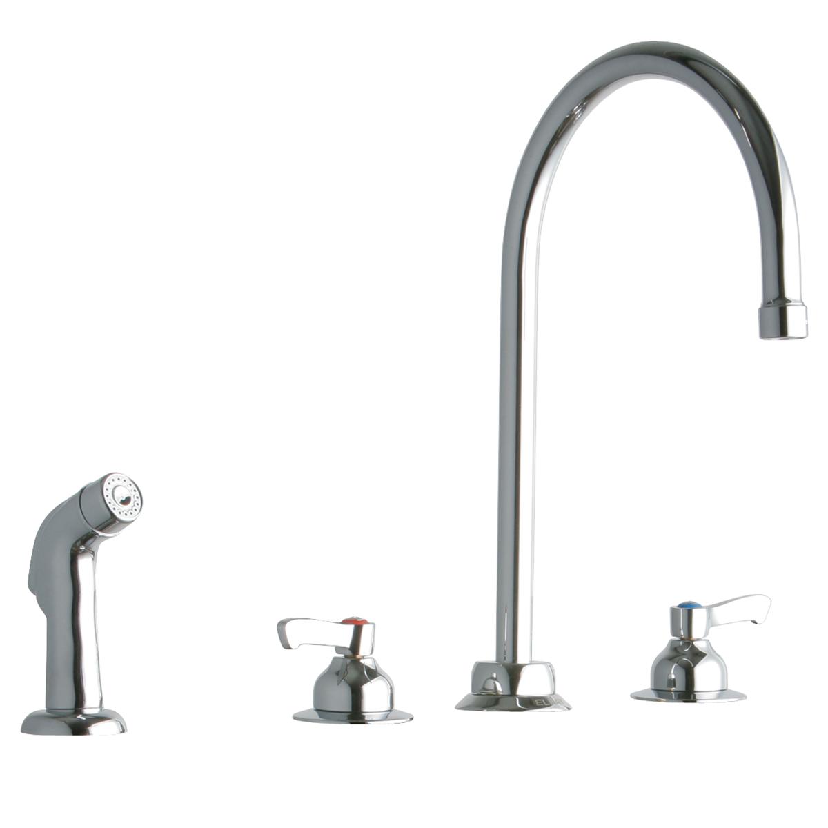 Elkay 8" Centerset with Concealed Deck Faucet with 8" Gooseneck Spout 2" Lever Handles with Side Spray Chrome LK801GN08L2