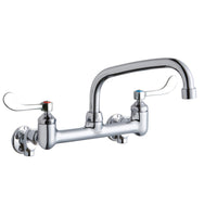 Elkay Foodservice 8" Centerset Wall Mount Faucet with 8" Arc Tube Spout 4" Wristblade Handles 1/2 Offset Inlets+Stop LK940AT08T4S