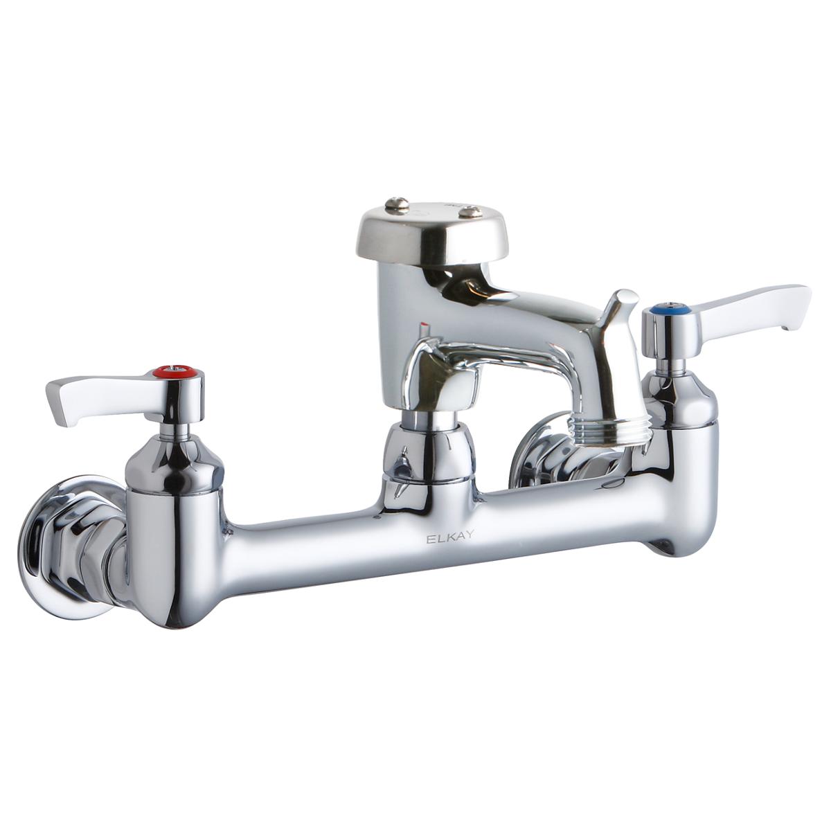 Elkay 8" Centerset Wall Mount Faucet with 3" Bucket Hook Spout 2" Lever Handles 1/2in Offset Inlets Polished Chrome LK940BP03L2H