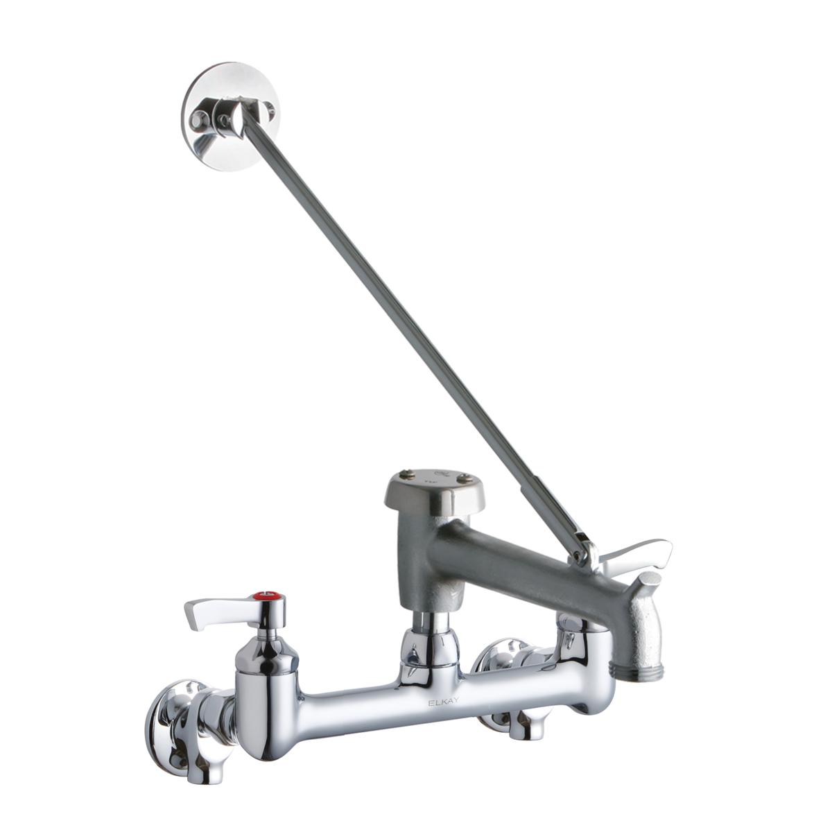 Elkay 8" Centerset Wall Mount Faucet with 7" Bucket Hook Spt 2" Lever Handles 1/2 Offset Inlets+Stop Rough Chrome LK940BR07L2S