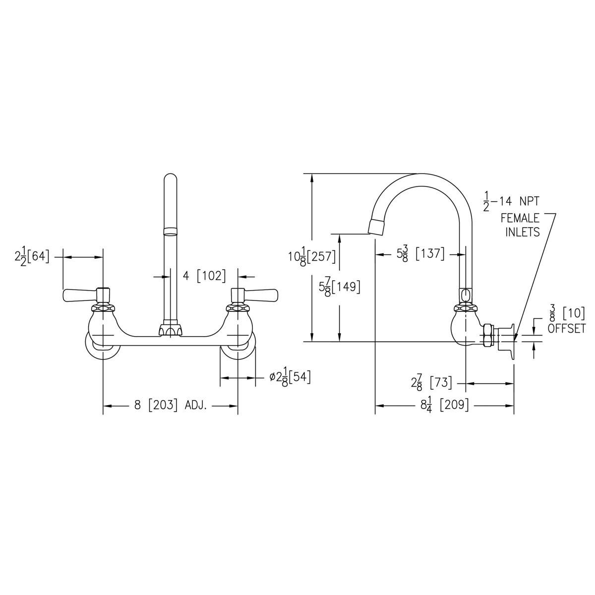 Elkay Scrub/Handwash 8" Centerset Wall Mount Faucet with 5" Gooseneck Spout 2" Lever Handles 1/2in Offset Inlets LK940GN05L2H