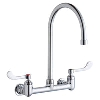 Elkay Scrub/Handwash 8" Centerset Wall Mount Faucet w/8" Gooseneck Spout 4" Wristblade Handles 1/2in Offset Inlet LK940GN08T4H