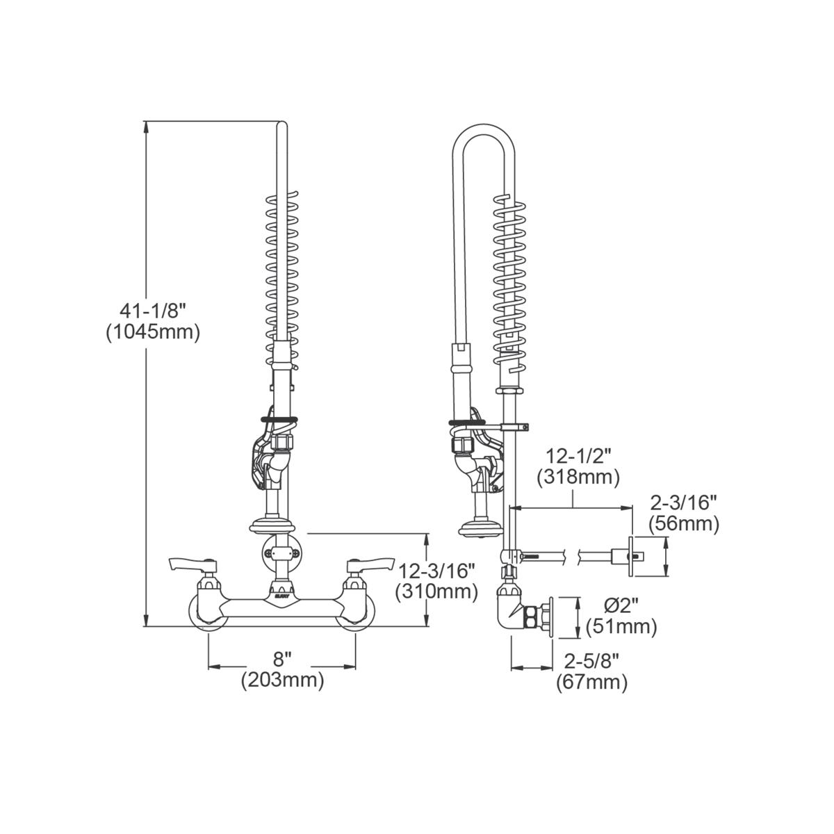 Elkay 8" Centerset Wall Mount Faucet 44in Flexible Hose w/1.2 GPM Spray Head 2in Lever Handles 1.2 GPM Spray Head LK943LC